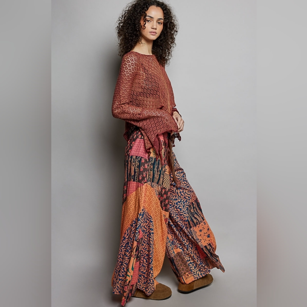 153 POL Vibrant Patchwork Wide-Leg Pants - Picture 5 of 6